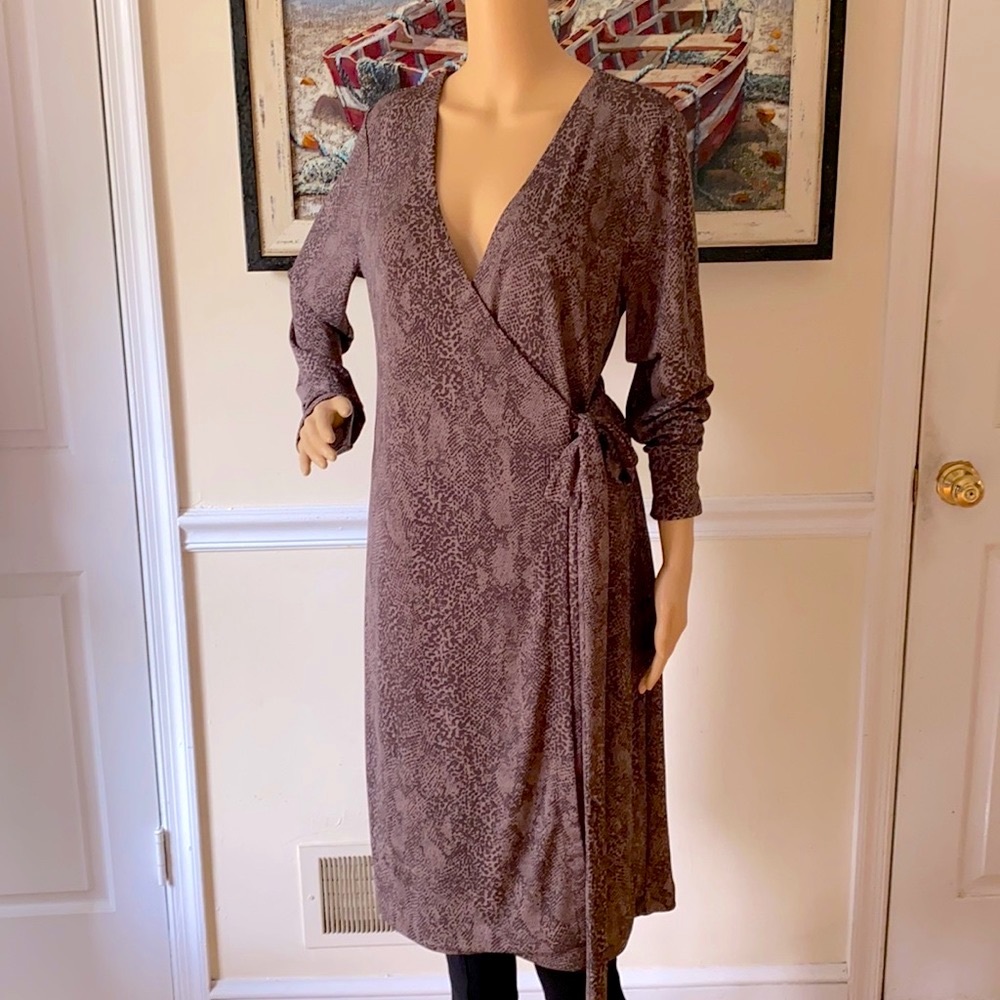 Animal Print Silk Jersey Wrap Midi Dress